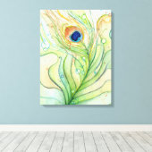 Peacock Feather Aquarellmalerei Canvas Print Leinwanddruck (Insitu (Holzboden))