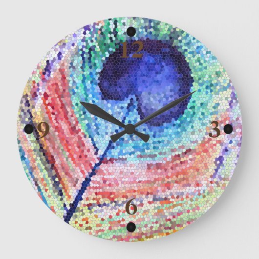 Peacock Feather Art Clock Große Wanduhr (Vorderseite)