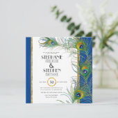 Peacock Feather Art Deco Moderne Typografie Einladung (Stehend Vorderseite)