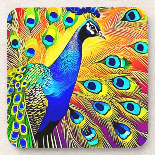 Peacock Feather Art Getränkeuntersetzer (Vorderseite)