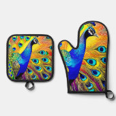 Peacock Feather Art Ofenhandschuh & Topflappen-Set (Vorderseite)
