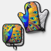 Peacock Feather Art Ofenhandschuh & Topflappen-Set (Vorderseite/Rückseite)