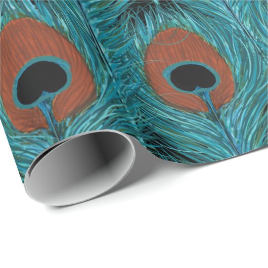Peacock Feather Art Peacocks Kunstwerk Geschenkpapier (Rolleneckpunkt)