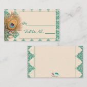 Peacock Feather auf Aquamariner marokkanischer Pla Platzkarte (Vorne/Hinten)