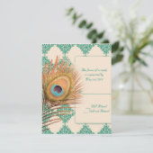 Peacock Feather auf Aquamariner marokkanischer Sei RSVP Karte (Stehend Vorderseite)