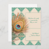 Peacock Feather auf Aquamariner marokkanischer Sei RSVP Karte (Vorne/Hinten)
