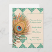 Peacock Feather auf Aquamariner marokkanischer Sei Save The Date (Vorne/Hinten)