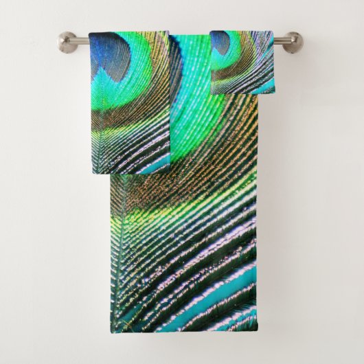 Peacock Feather auf Türkis Badhandtuch Set (Insitu)