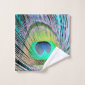 Peacock Feather auf Türkis Badhandtuch Set (Waschlappen)