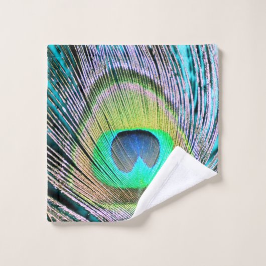 Peacock Feather auf Türkis Badhandtuch Set (Waschlappen)