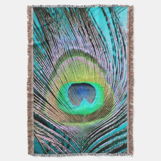 Peacock Feather auf Türkis Decke (Vorderseite Vertikal)