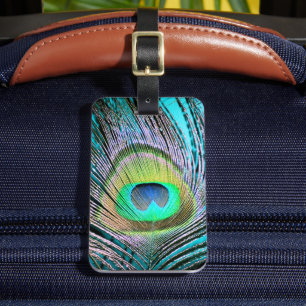 Peacock Feather auf Türkis Gepäckanhänger