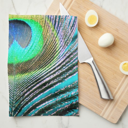 Peacock Feather auf Türkis Geschirrtuch (Viertel Falte)