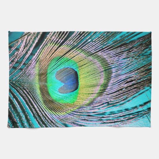 Peacock Feather auf Türkis Geschirrtuch (Horizontal)