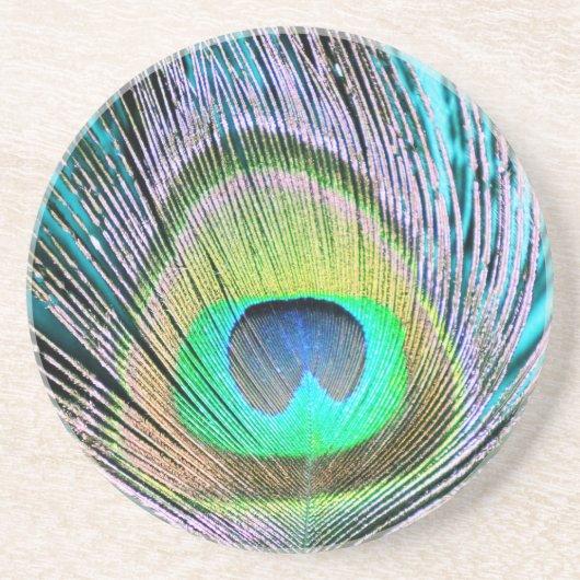 Peacock Feather auf Türkis Getränkeuntersetzer (Vorne)