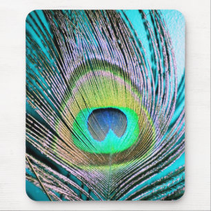 Peacock Feather auf Türkis Mousepad
