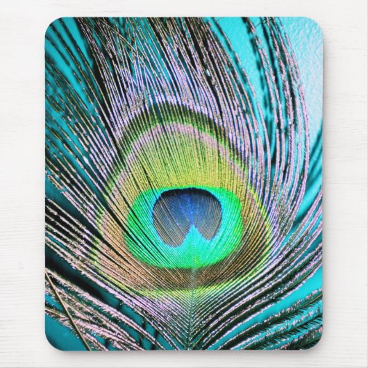 Peacock Feather auf Türkis Mousepad (Vorne)
