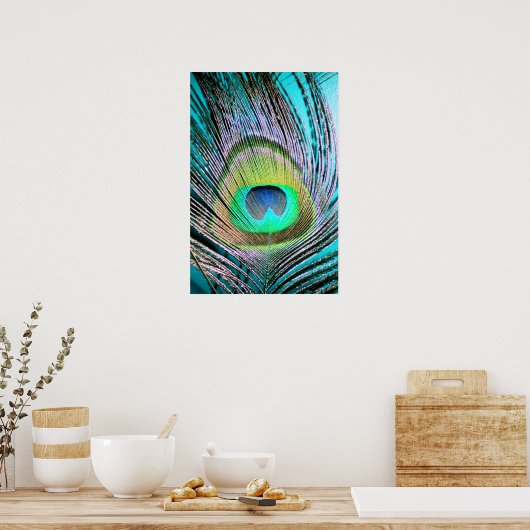 Peacock Feather auf Türkis Poster (Küche)