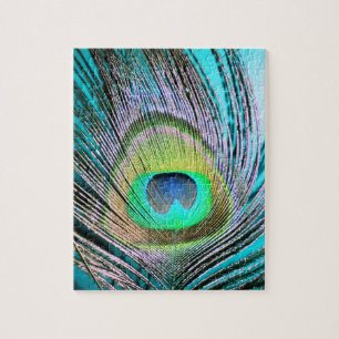 Peacock Feather auf Türkis Puzzle