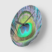 Peacock Feather auf Türkis Runde Wanduhr (Winkel)