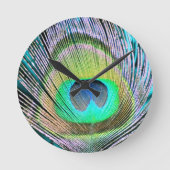 Peacock Feather auf Türkis Runde Wanduhr (Vorderseite)