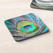 Peacock Feather auf Türkis Untersetzer (Linke Seite)