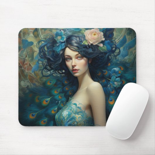 Peacock Feather Beauty: Frauen in Aquamarin und bl Mousepad (Mit Mouse)