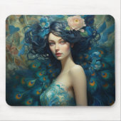 Peacock Feather Beauty: Frauen in Aquamarin und bl Mousepad (Vorne)