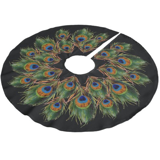 Peacock Feather Black Polyester Weihnachtsbaumdecke (Schrägansicht)