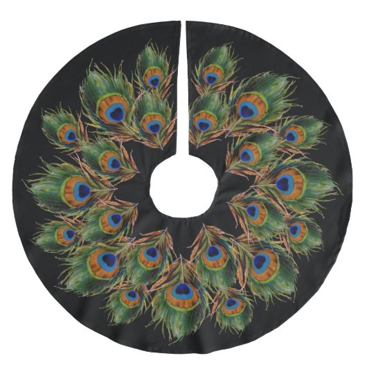 Peacock Feather Black Polyester Weihnachtsbaumdecke (Vorderseite)