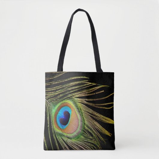 Peacock Feather Black Tote Bag Tasche (Vorderseite)