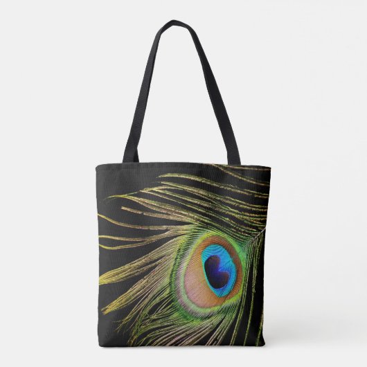 Peacock Feather Black Tote Bag Tasche (Rückseite)