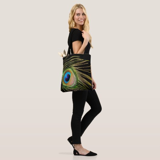 Peacock Feather Black Tote Bag Tasche (Am Model)