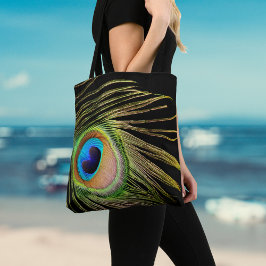 Peacock Feather Black Tote Bag Tasche