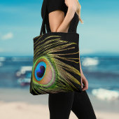 Peacock Feather Black Tote Bag Tasche