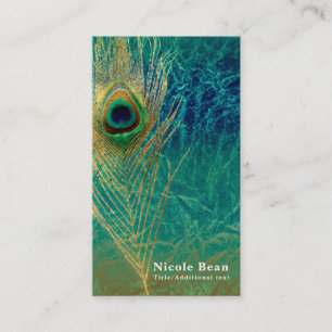 Peacock Feather Blue Aquamarin Gold Boho Chic Glam Visitenkarte