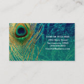 Peacock Feather Blue Aquamarin Gold Boho Chic Glam Visitenkarte (Rückseite)