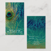 Peacock Feather Blue Aquamarin Gold Boho Empfehlungskarte (Vorne/Hinten)