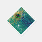 Peacock Feather Blue Aquamarin Gold Exotic Custom Serviette (Ecke)
