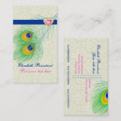 Peacock feather blue hot pink eye catching visitenkarte (Vorne/Hinten)