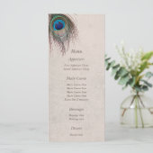Peacock Feather Blue Wedding Menu Menükarte (Stehend Vorderseite)