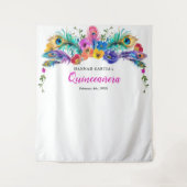 Peacock Feather Blume Quinceañera Foto Hintergrund Wandteppich (Vorderseite)