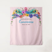 Peacock Feather Blume Quinceañera Foto Hintergrund Wandteppich (Vorderseite)