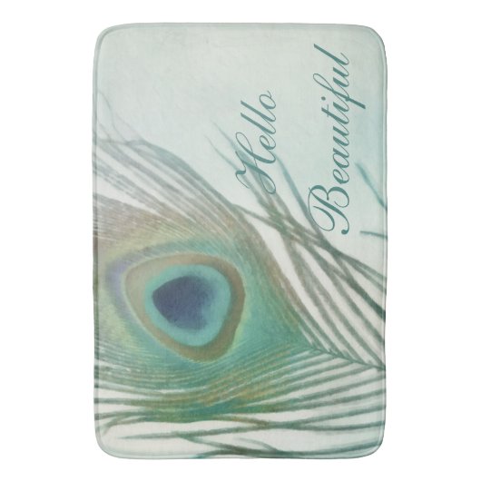 Peacock Feather Boho Chic Wasserfarbe Custom Badematte (Vorderseite Vertikal)