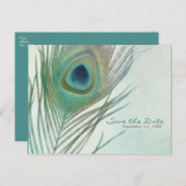 Peacock Feather Boho Chic Wasserfarbe Save the Dat Ankündigungspostkarte (Vorne/Hinten)