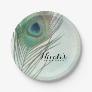 Peacock Feather Boho Chic Watercolor Custom Party Pappteller