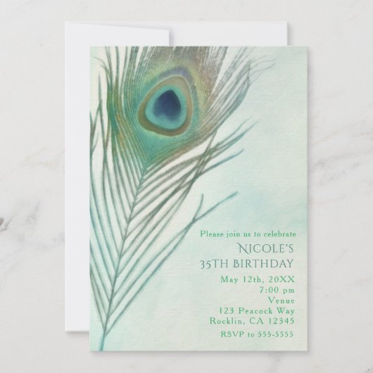 Peacock Feather Boho Chic Watercolor Einladungen (Vorderseite)