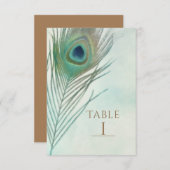 Peacock Feather Boho Chic Watercolor Tischnummer (Vorne/Hinten)