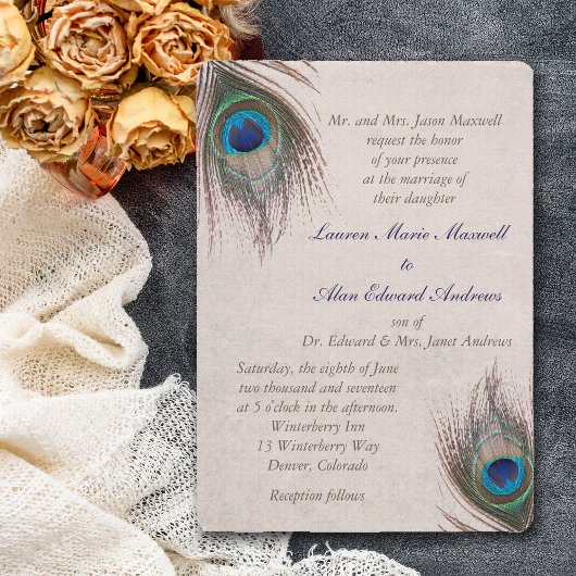 Peacock Feather Border Wedding Einladung