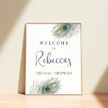 Peacock Feather Brautparty Begrüßungszeichen Poster<br><div class="desc">Ein schicke Begrüßungsschild,  das auf unsere Braut-Duscheinladungen von Watercolor Peacock Feather abgestimmt ist und ein Paar Pfauenfedern enthält,  die Ihren eigenen Text in eleganten indigofarbenen Tönen abstecken.</div>